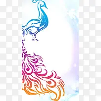 简约手绘孔雀盛大开业H5背景素材