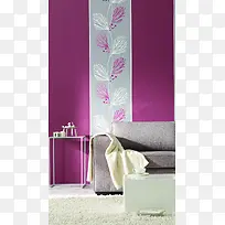 家居紫色花朵沙发H5背景素材