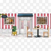 餐饮点心门窗盆栽红白背景墙海报banner