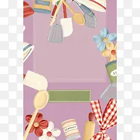 碗筷厨具粉色可爱甜蜜广告背景