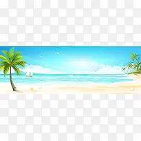 电商夏日促销扁平蓝色banner背景