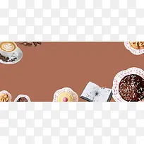 下午茶简约褐色海报背景banner