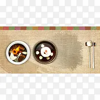 麻袋布纹日本料理美食筷子养生海报banner