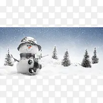 雪人雪天雪乡冬至唯美白色海报背景