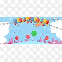 清新蓝色生日卡通海报背景