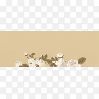 复古纸质背景手绘白玫瑰banner