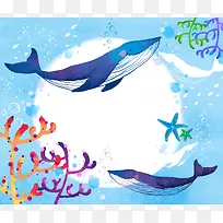 小清新卡通海洋海豚背景素材