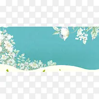 春天文艺手绘白色花朵质感蓝色banner