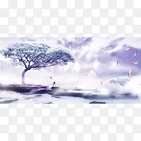 中国风梦幻浪漫花瓣背景banner