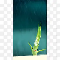 雨水中的绿芽H5素材背景