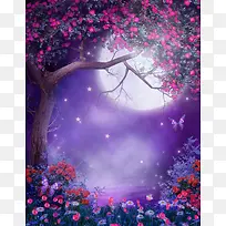 唯美紫色月光花藤海报背景素材