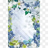 蓝色花卉边框婚礼背景素材