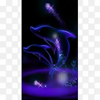 紫色星星蓝色海豚气泡H5背景素材