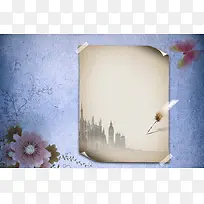 梦幻花朵书页紫色背景素材