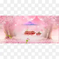 粉色樱花宫殿背景图