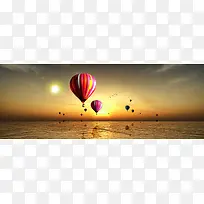 旅游海上热气球夕阳下唯美背景banner