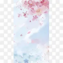 蓝天下粉红色樱花花瓣图案H5背景元素