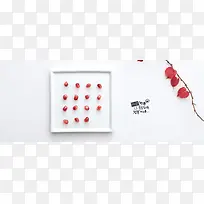 小清新石榴花红色白色韩文背景
