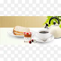 面包咖啡蝶子茶壶枫叶海报banner