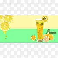 夏日酷饮柠檬汁文艺黄色背景