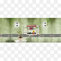 清新花草家居阳台背景banner