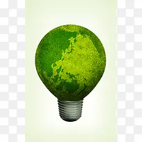 绿色环保地球灯泡小清新印刷背景