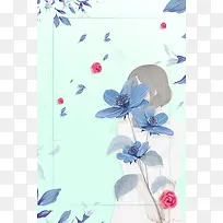 蓝色清新花瓣美容会所海报背景素材