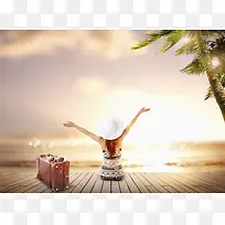 清新唯美夏日海滩旅游平面广告