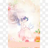 手绘孕妇天使温馨花朵背景