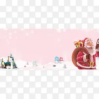 卡通圣诞老人雪花粉色banner