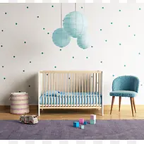 蓝色家居童趣婴儿房婴儿床背景素材