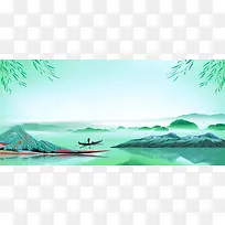 清明节绿色手绘旅游清新banner