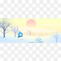 卡通雪人浪漫冬季景色banner