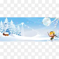 卡通滑雪者手绘蓝色banner