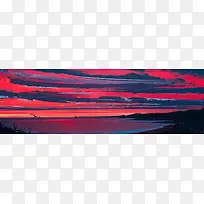 手绘油画彩色天空山河