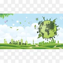 创建健康生活绿色手绘地球公益宣传海报