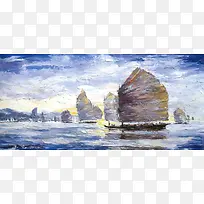 油画帆船
