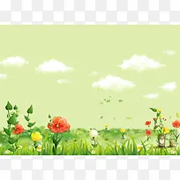 手绘春天花朵踏青海报背景模板