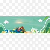 绿色卡通端午节活动banner背景