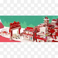 春节卡通童趣红色海报背景