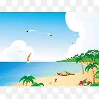 卡通夏日沙滩风景平面广告