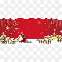 圣诞老人拉雪橇卡通简约红色banner