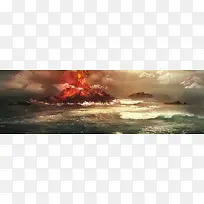 唯美手绘火山波浪背景