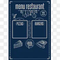 欧式手绘简约蓝色西餐厅菜单模板背景素材