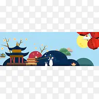 卡通手绘可爱中秋月饼零食电商banner