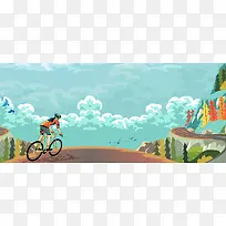 健康骑行手绘卡通蓝色banner