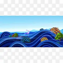 蓝色唯美手绘传统节气旅游海报
