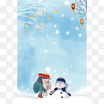 冬季旅游蓝色卡通旅游宣传堆雪人海报