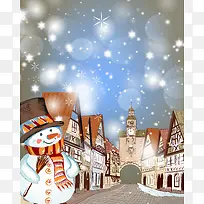 梦幻唯美手绘版雪人的家乡背景素材
