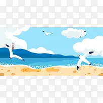 夏季旅行暑假旅行卡通海边沙滩banner